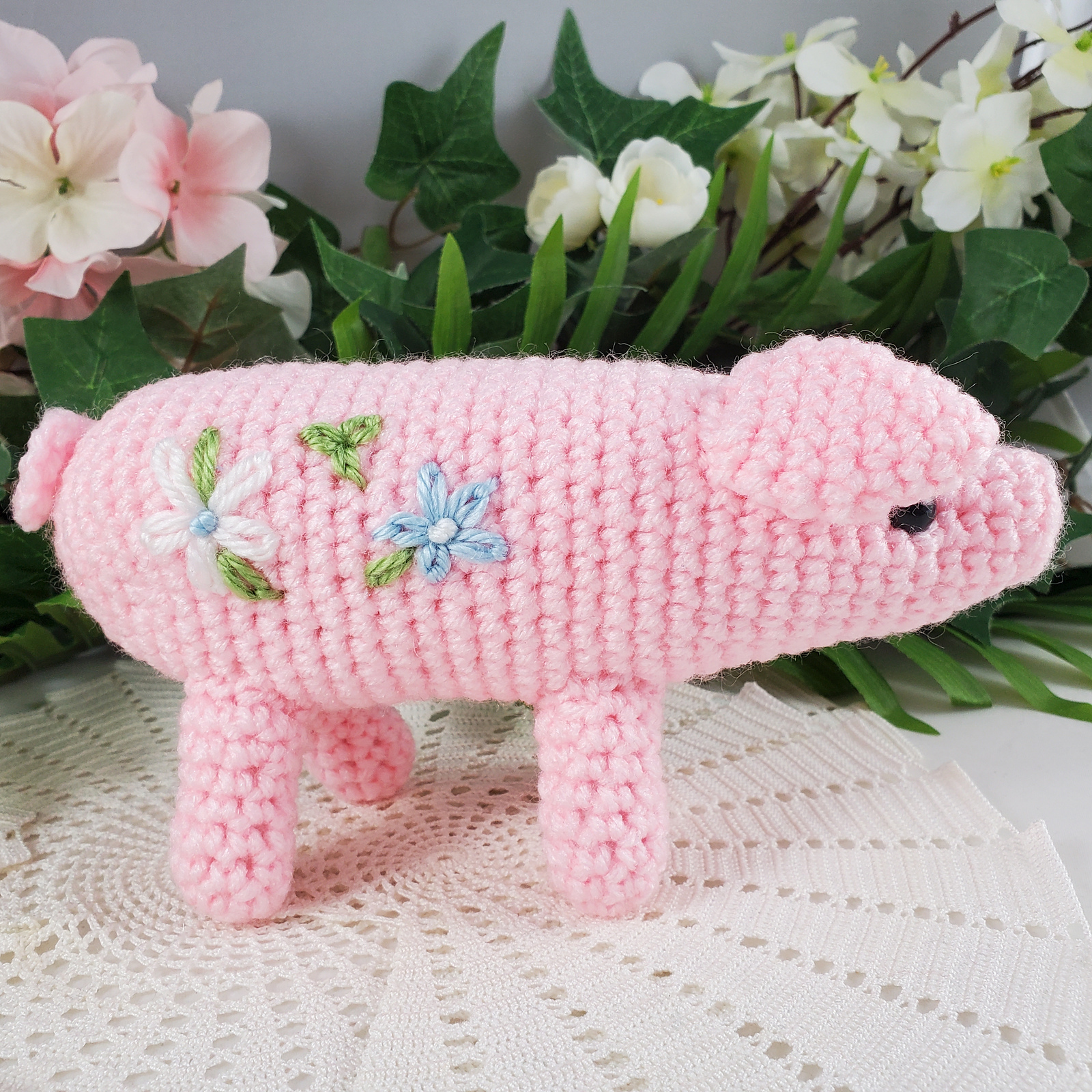Embroidered Pink Pig
